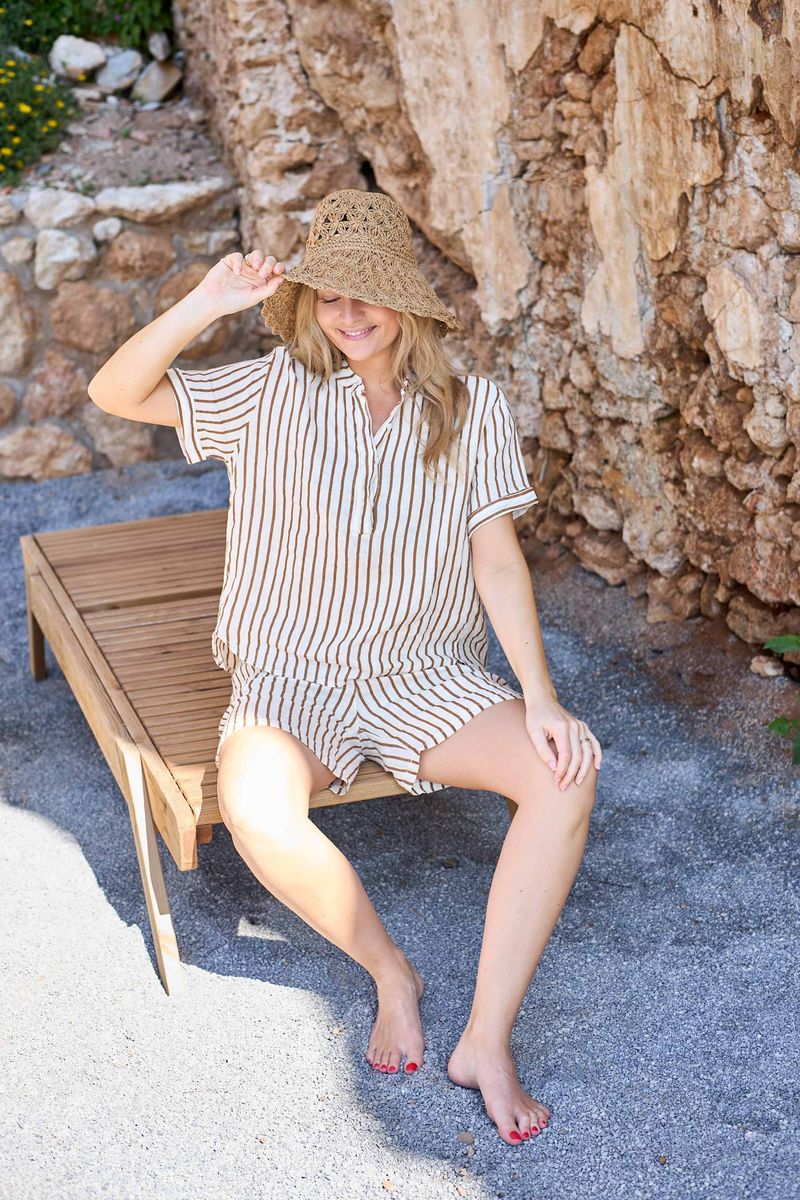 MELINA Linbluse Stripe Camel
