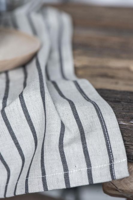 Hovedbilde KJØKKENHÅNDKLE Beige med Sorte Striper 
