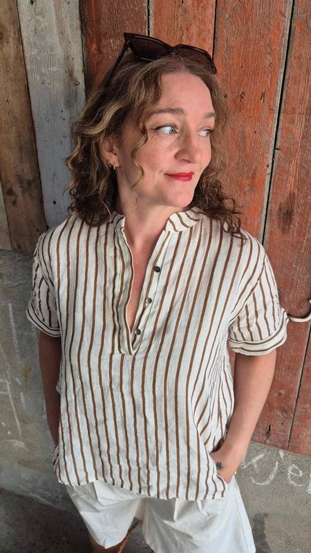 MELINA Linbluse Stripe Camel