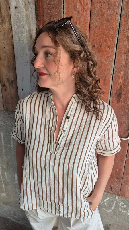 MELINA Linbluse Stripe Camel