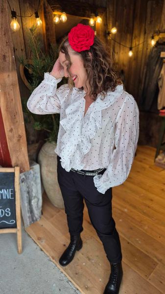 Hovedbilde FRIDA Bluse White m Black Dot