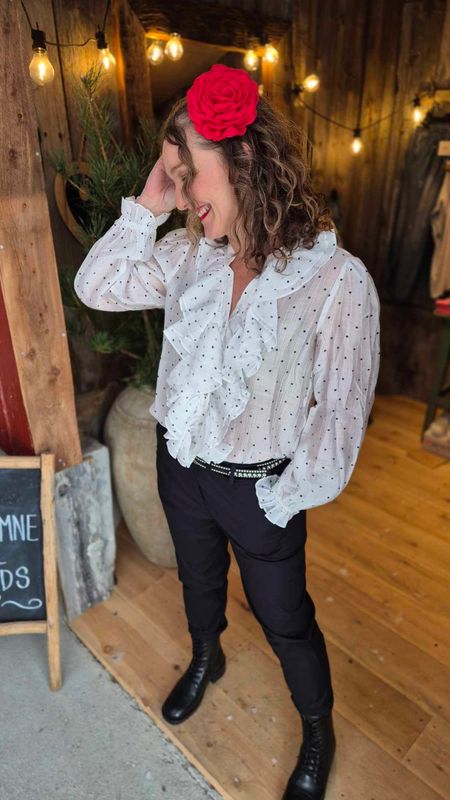 FRIDA Bluse White m Black Dot